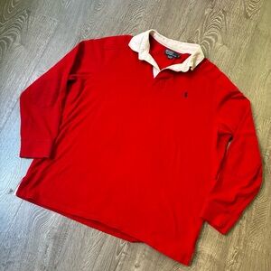 Vintage 1998–2004 Polo Ralph Lauren Rugby Shirt Red XL Elbow Patch